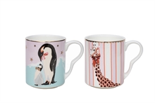 YE - Coffret de 2 mugs 250ml Pingouin / Girafe - Noël