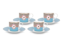 HC - PIP - Coffret de 4 paire tasse à thé Love Birds - Bleu/Kaki - 200ml