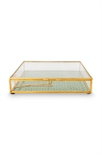 PIP - Boîte de rangement carrée en verre vernie, or - 21x21x4cm #